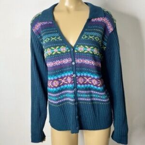 Norton McNaughton Teal and Purple Patterned Cardigan‎
